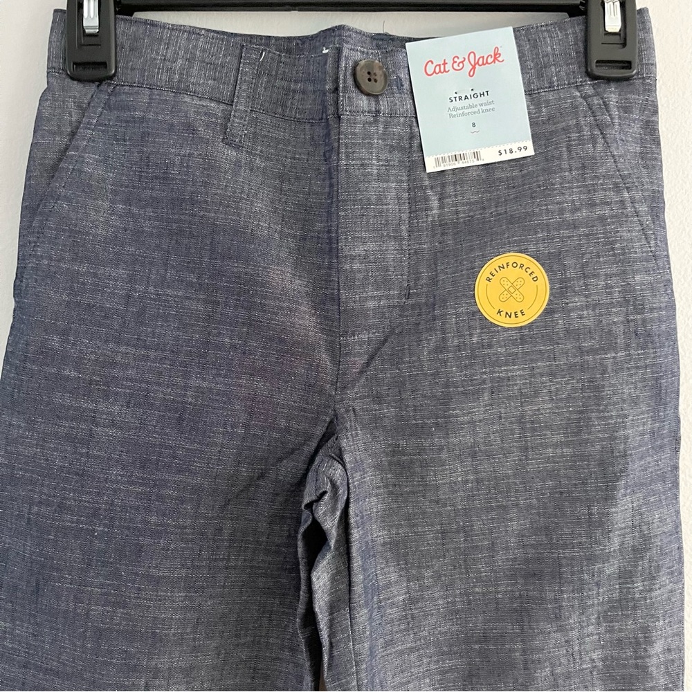 NWT Cat & Jack Kids Blue Straight Leg Dress Pants Reinforced Knees Size 8 - Picture 4 of 7